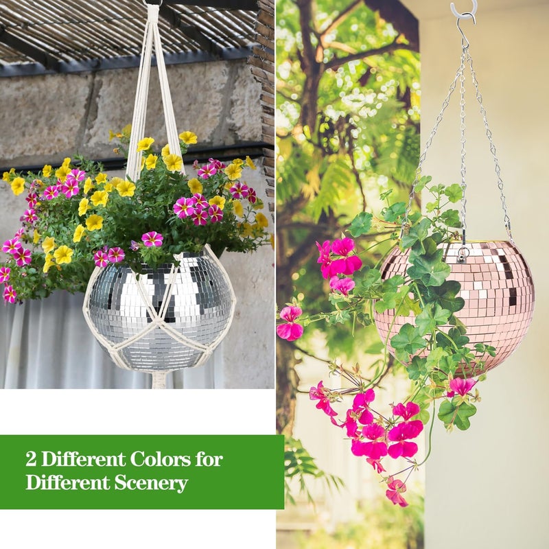 FGBNM Disco Ball Planter, 1pcs 9” Silver Disco Ball Planter, Disco Ball Plant Hanger with Hanging Rope, Hanging Chain, Hook, Circle and Extra Mirror Pieces - Image 3